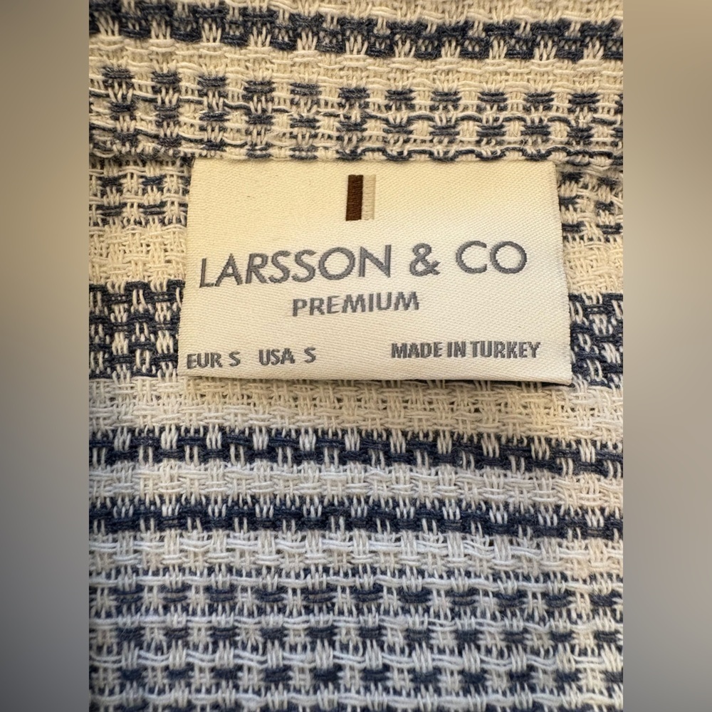 Larsson & Co. Resort Collar Stripe Polo Button-Down Shirt Navy Cream Size Small - Picture 5 of 13